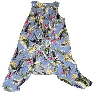 Easel NWT Tuberose floral Hawaiian Blue wrap asymmetrical Woman’s small Dress